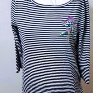 NEW TALBOTS WOMEN'S BLUE & WHITE STRIPED SHIRT HAS 3/4 LENGTH SLEEVES SIZE LARGE